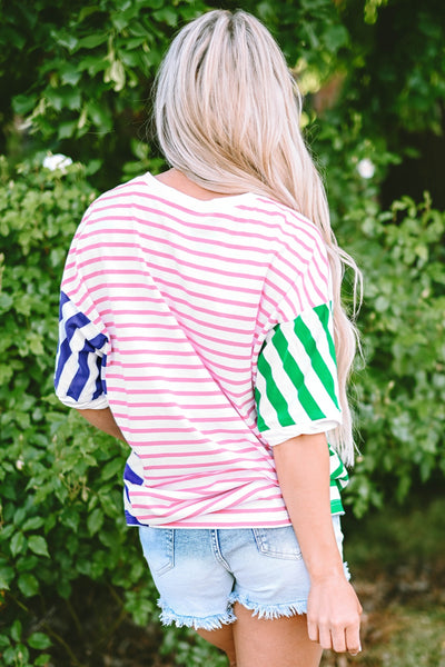 Striped Round Neck Dropped Shoulder T-Shirt