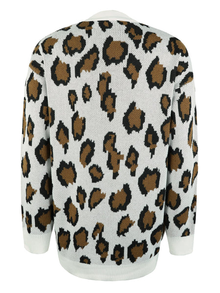 Leopard Open Front Dropped Shoulder Cardigan