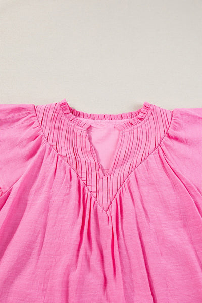 Ruffled Notched Cap Sleeve Blouse