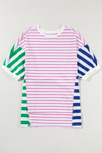 Striped Round Neck Dropped Shoulder T-Shirt