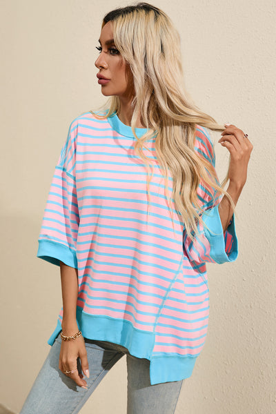 Striped Round Neck Half Sleeve T-Shirt