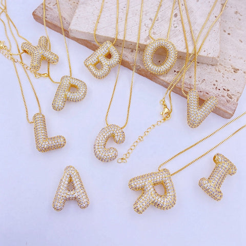 Inlaid Zircon Bubble Initial Necklace