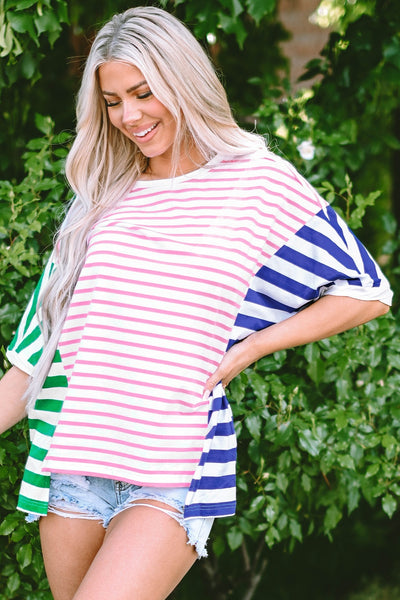 Striped Round Neck Dropped Shoulder T-Shirt