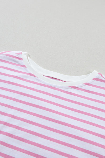 Striped Round Neck Dropped Shoulder T-Shirt