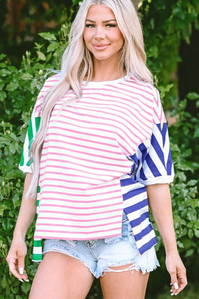 Striped Round Neck Dropped Shoulder T-Shirt