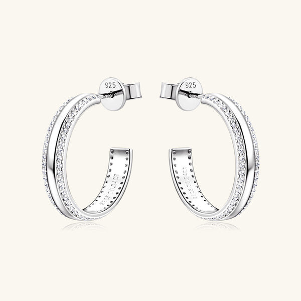 925 Sterling Silver Inlaid Moissanite C-Hoop Earrings