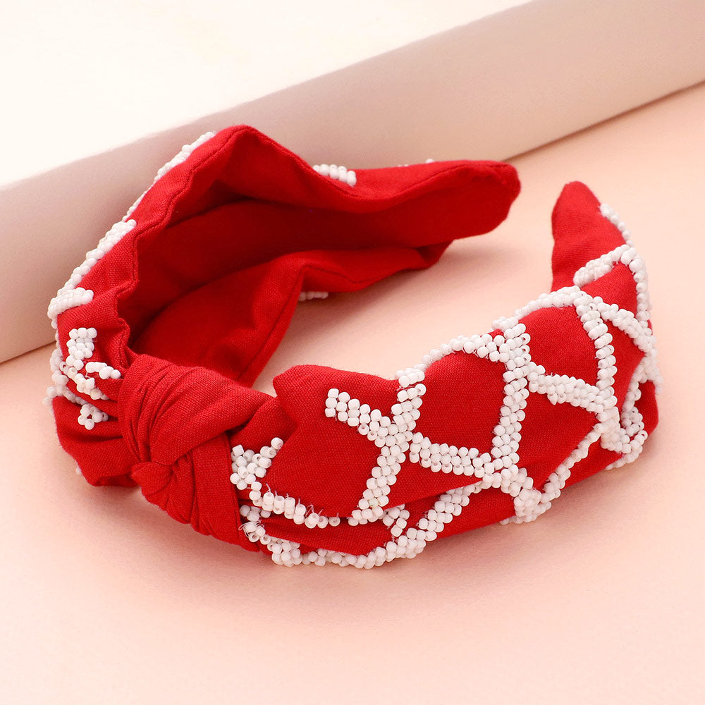 Red & White Beaded Headband