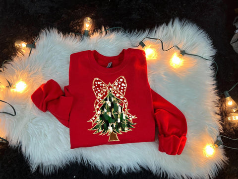 Youth Red Bow Christmas Tree Sweatshirt
