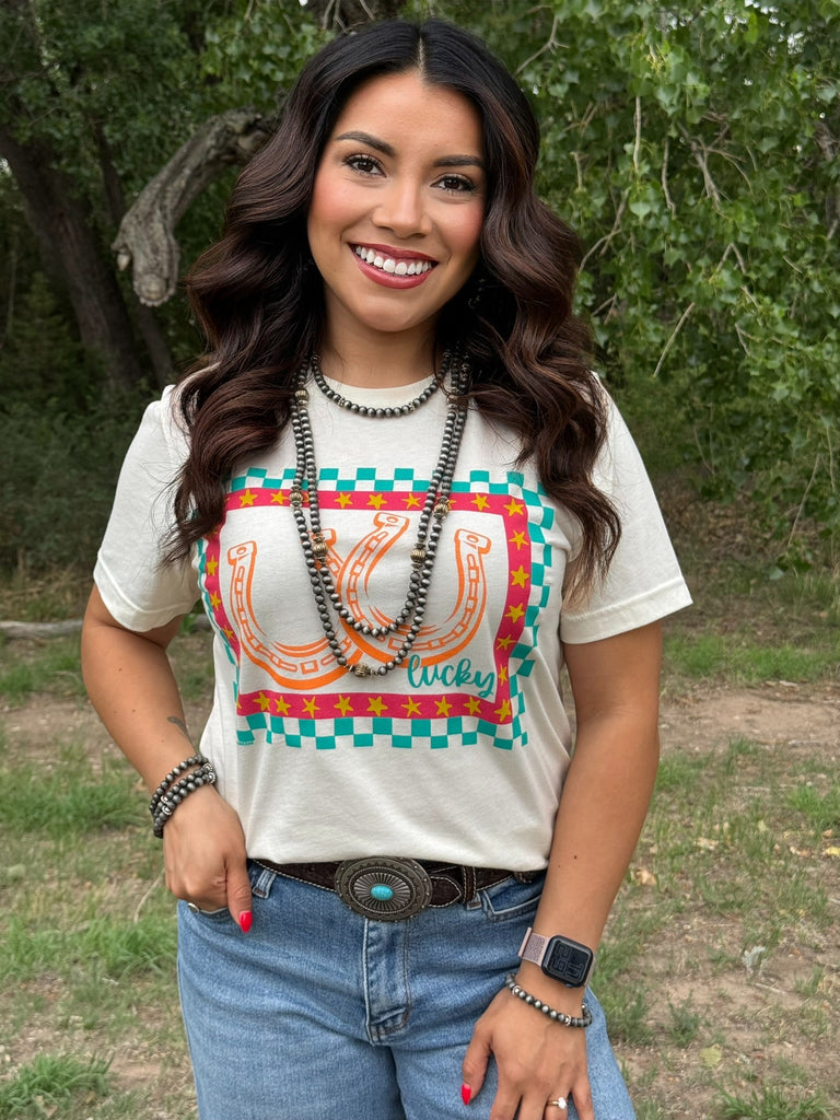 Checkered Lucky Horseshoes Tee