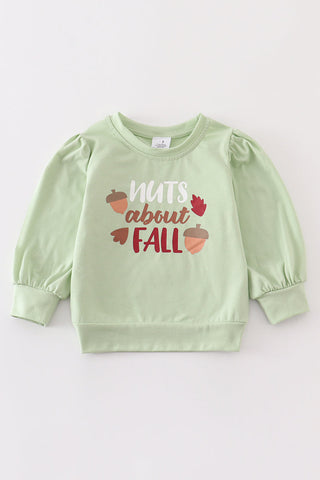 "nuts about fall" girl puff top