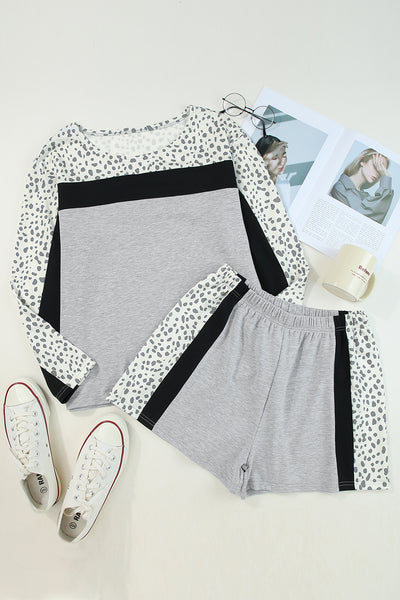 Leopard Long Sleeve Top and Shorts Lounge Set