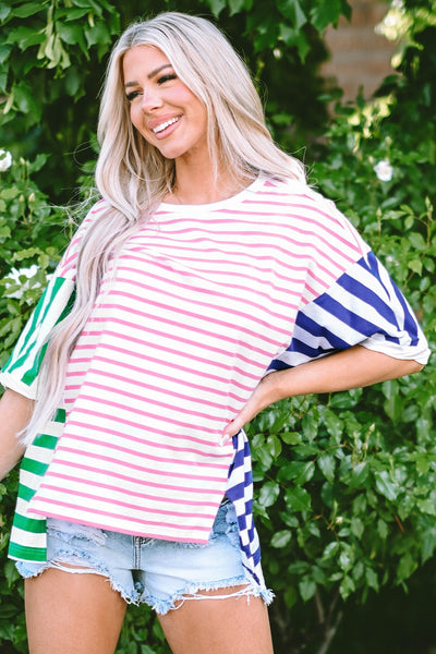 Striped Round Neck Dropped Shoulder T-Shirt