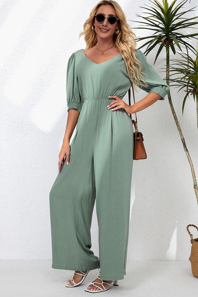 V-Neck Half Sleeve Jumpsuit