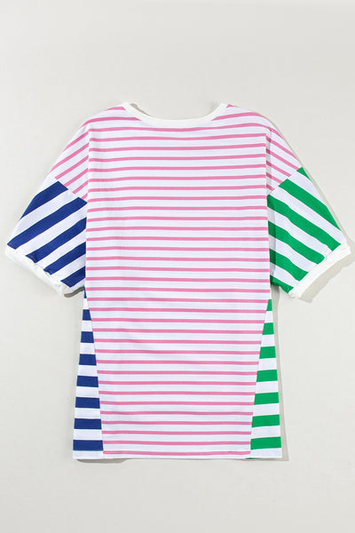 Striped Round Neck Dropped Shoulder T-Shirt