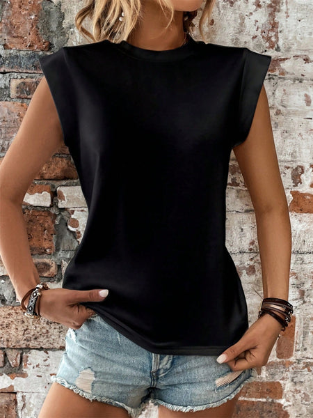 Round Neck Cap Sleeve Blouse