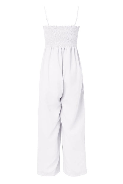 Smocked Spaghetti Strap Wide Leg Jumpsuit