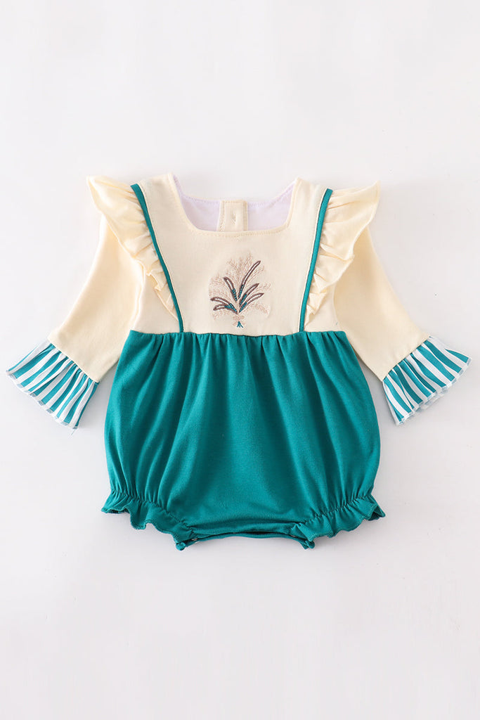 Green embroidered romper