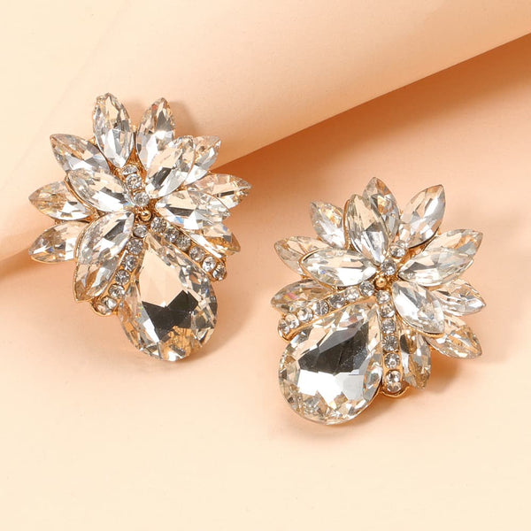 Flower Shape Glass Stone Stud Earrings