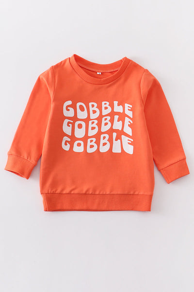 Orange gobble gobble gobble sweatshirt top