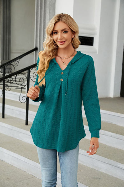 Long Sleeve Hooded Blouse