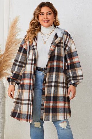 Plus Size Plaid Drop Shoulder Hooded Coat