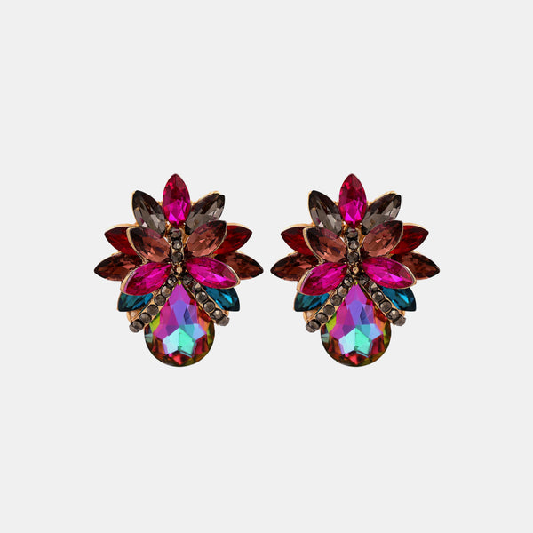 Flower Shape Glass Stone Stud Earrings