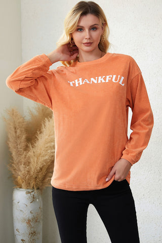 Round Neck Dropped Shoulder THANKFUL Graphic Sweatshirt