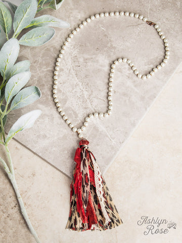 Pearl Leopard & Red Tassel Necklace