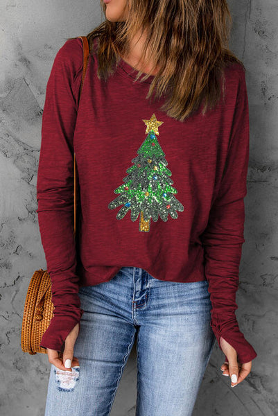 Sequin Christmas Tree Long Sleeve T-Shirt