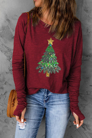 Sequin Christmas Tree Long Sleeve T-Shirt