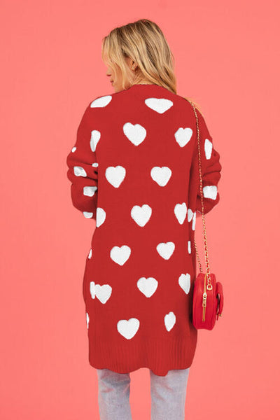 Heart Graphic Open Front Cardigan with Pockets