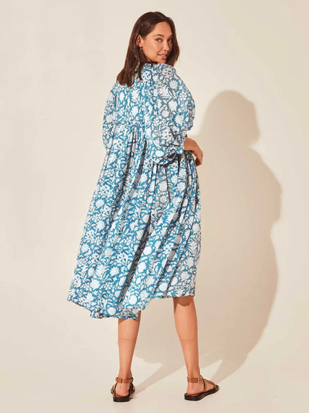 Floral Tie Neck Lantern Sleeve Dress