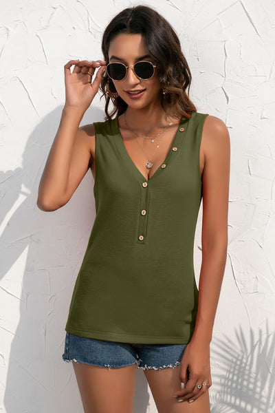 Buttoned Deep V Tank