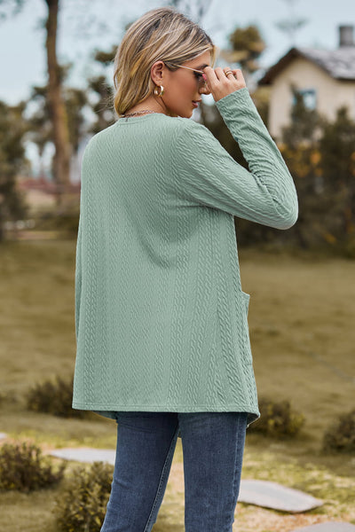 Cable-Knit Long Sleeve Cardigan with Pocket