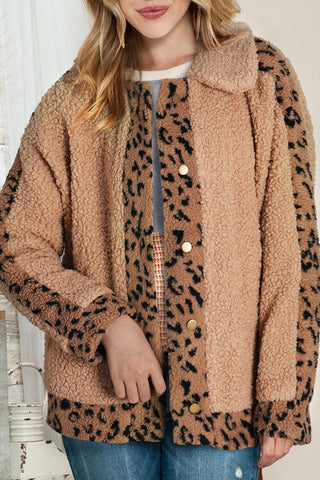 Leopard Snap Down Collared Neck Jacket