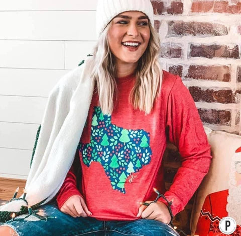 Red Texas Christmas Long Sleeve Tee