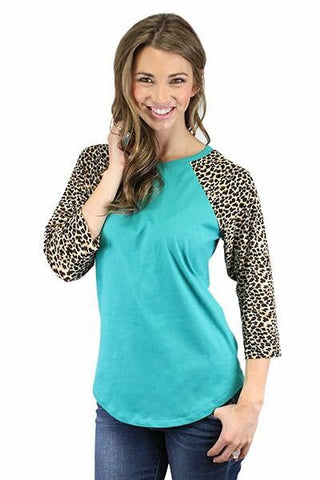 Turquoise 3/4 Leopard Raglan - The Frosted Pear Design