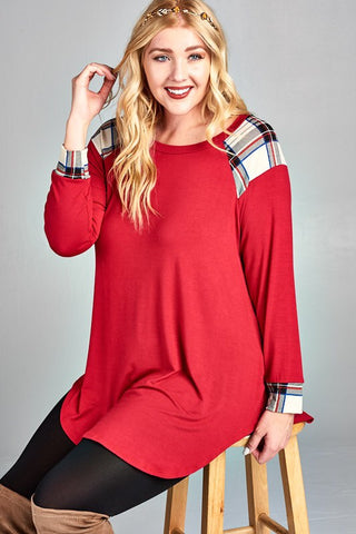 Red Tunic with Plaid Detail - The Frosted Pear Design