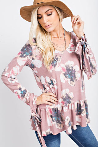 Mauve Floral Peplum Top - The Frosted Pear Design