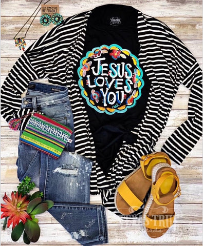 Black & White Striped Cardigan