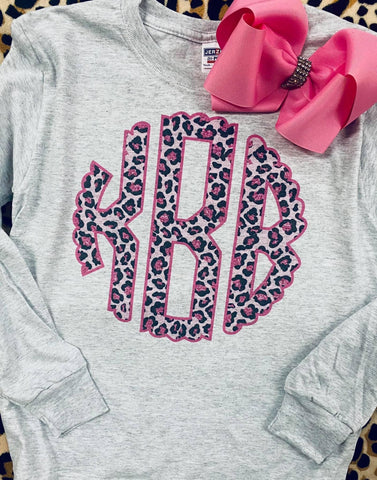 Leopard Monogram Long Sleeve Youth Tee