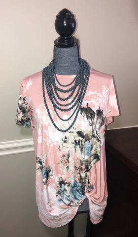 Light Pink Floral Knot Top - The Frosted Pear Design