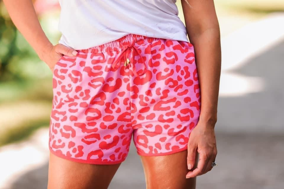 Pink Leopard Draw String Shorts YOUTH