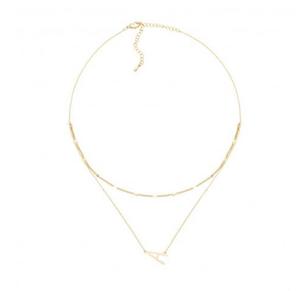 Gold Initial Double Chain Necklace