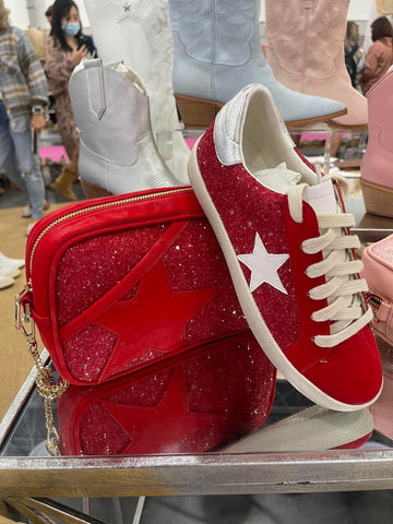 Red Glitter Star Sneakers