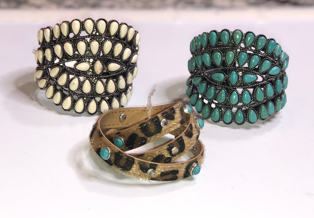 Leopard & Turquoise Wrap Bracelet