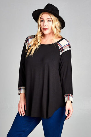 Black Tunic with Plaid Detail - The Frosted Pear Design