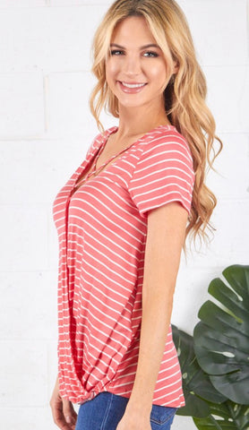 Coral Stripe Cross Top