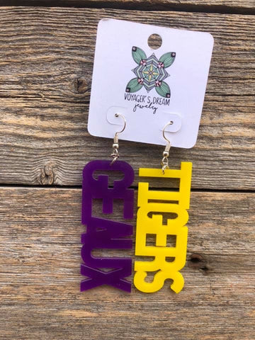 Geaux Tigers Purple/Yellow Earrings