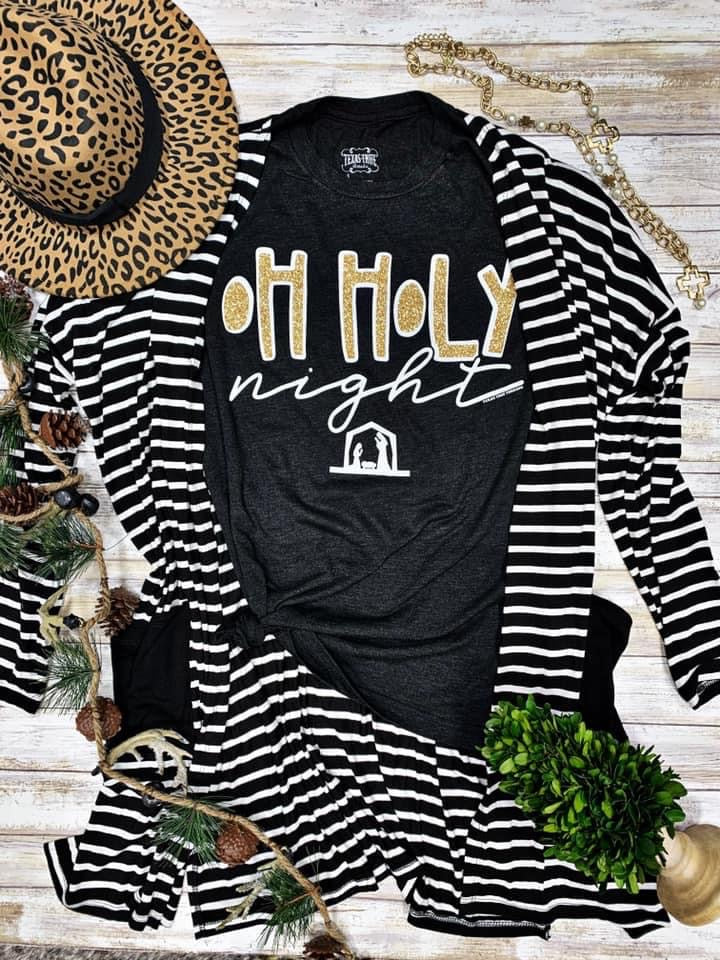 Oh Holy Night Gold Glitter Tee